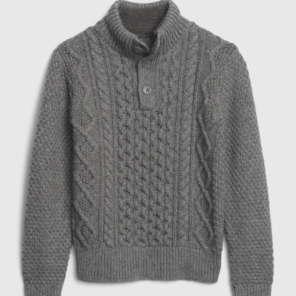 GAP Speckled Grey Cable Knit Mockneck Sweater - Picture 1 of 5